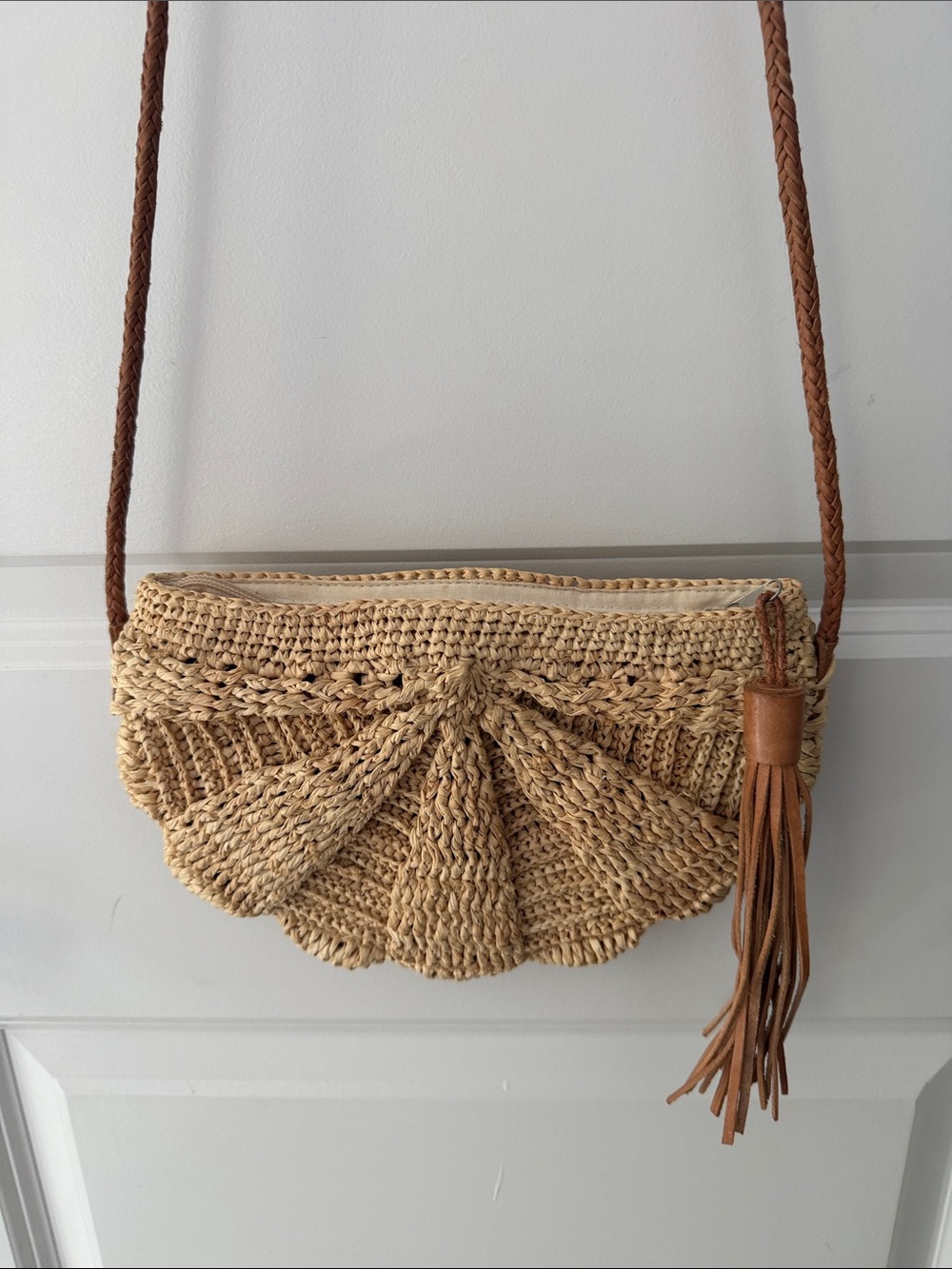 Mar y sol Woven Raffia Crossbody Bag with Tassel - Natural